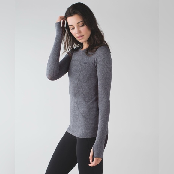 Lululemon Swiftly Tech Long Sleeve Heathered Black Size 8 - Picture 1 of 6